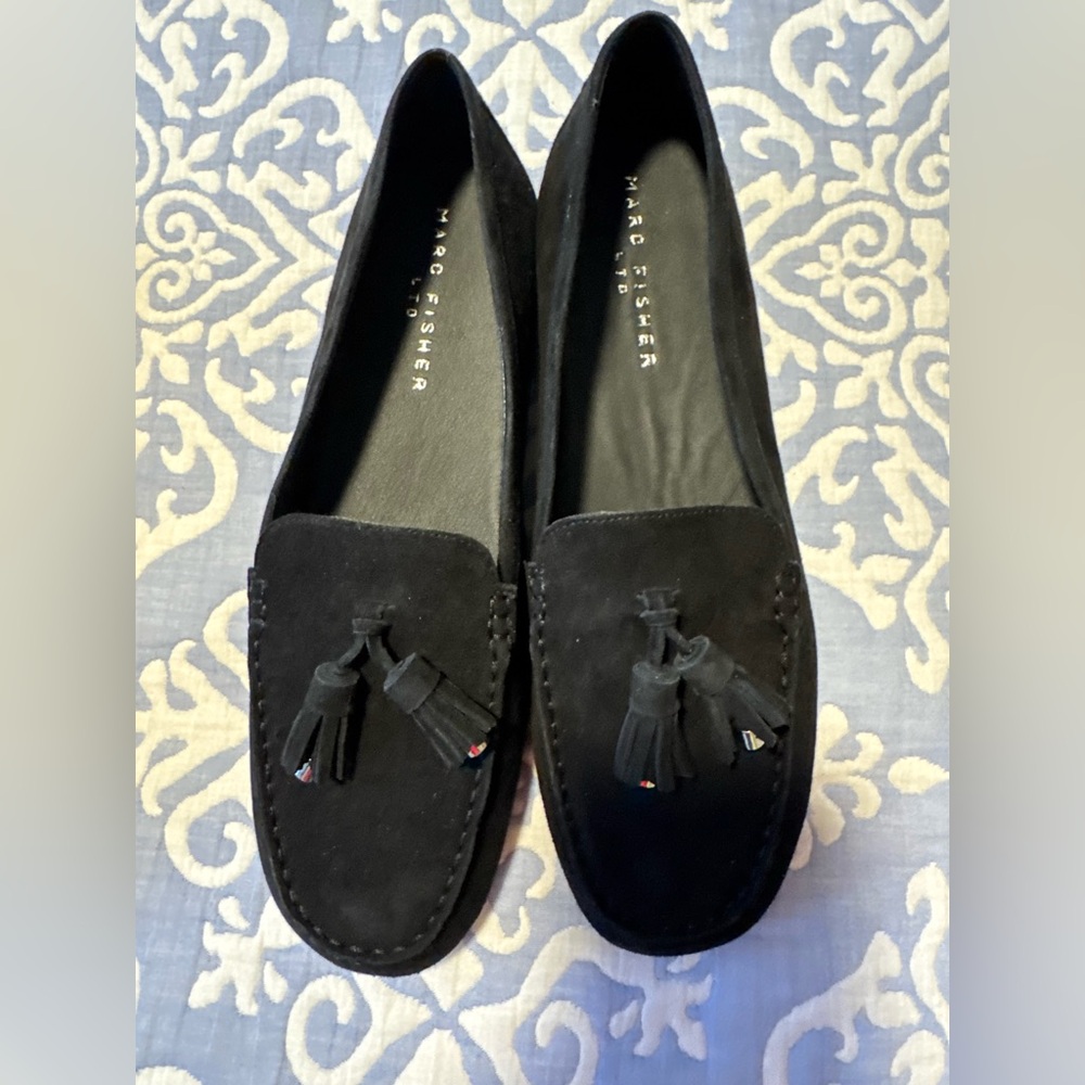 Marc Fisher Black Suede Tassel Loafers